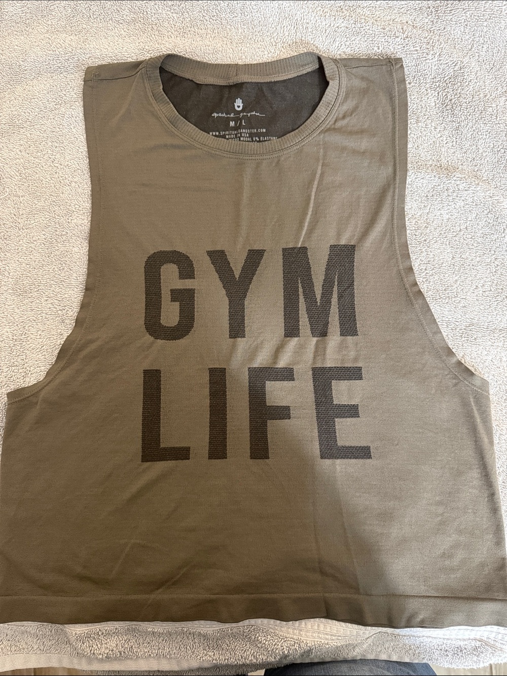 Spiritual Gangster GYM LIFE Sleeveless Muscle Tank - Olive Green